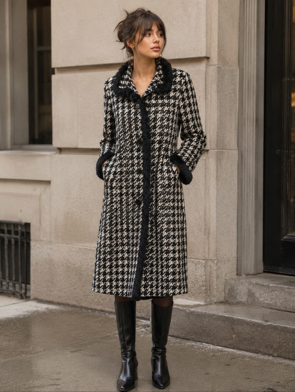 Vintage Di Paulo Houndstooth Lambswool Coat Size 8